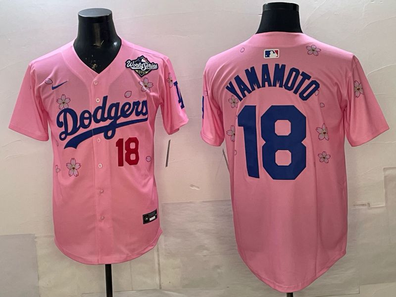 Men Nike 2026 Los Angeles Dodgers #18 Yamamoto Pink Sakura Edition Game MLB Jersey 01->los angeles dodgers->MLB Jersey